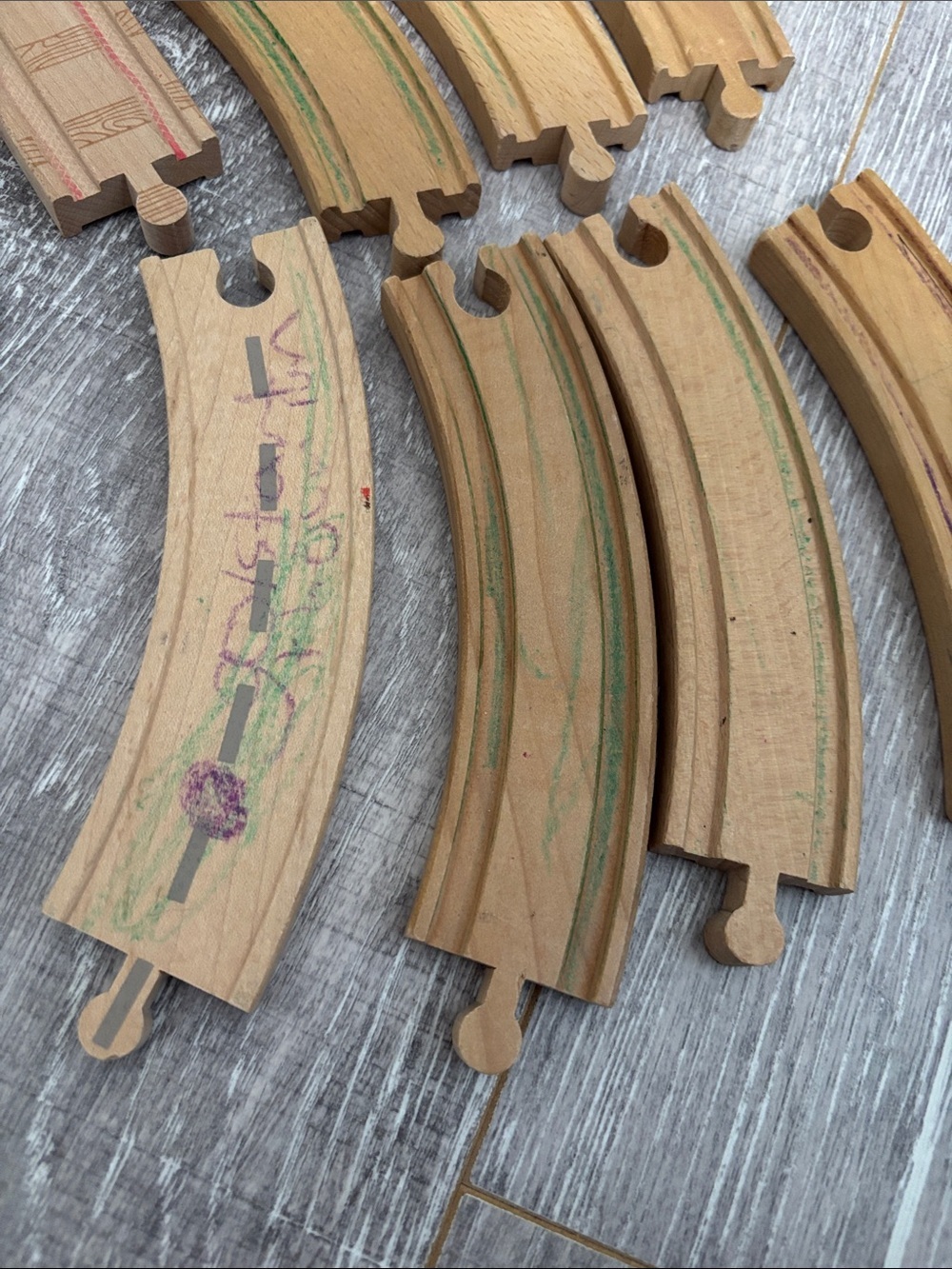 Wooden Track - Set #3 - 8 Pieces Marked/Fair Condition - Picture 2 of 7